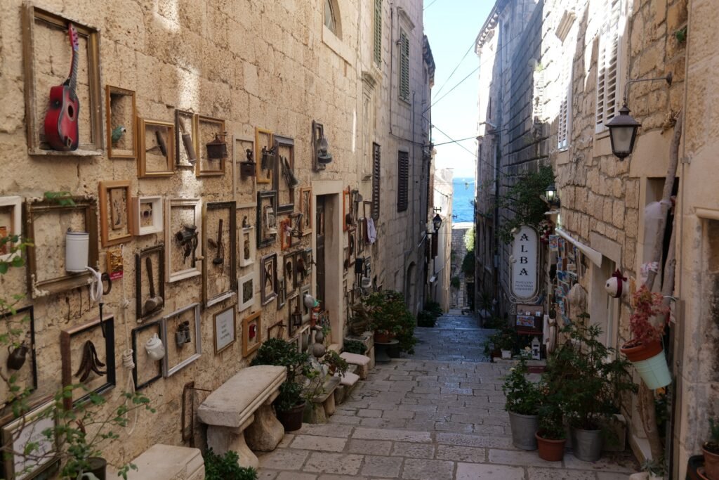A beautiful old town street in Korcula, Croatia. Walking without distractions is one of the greatest benefits of solo travel.