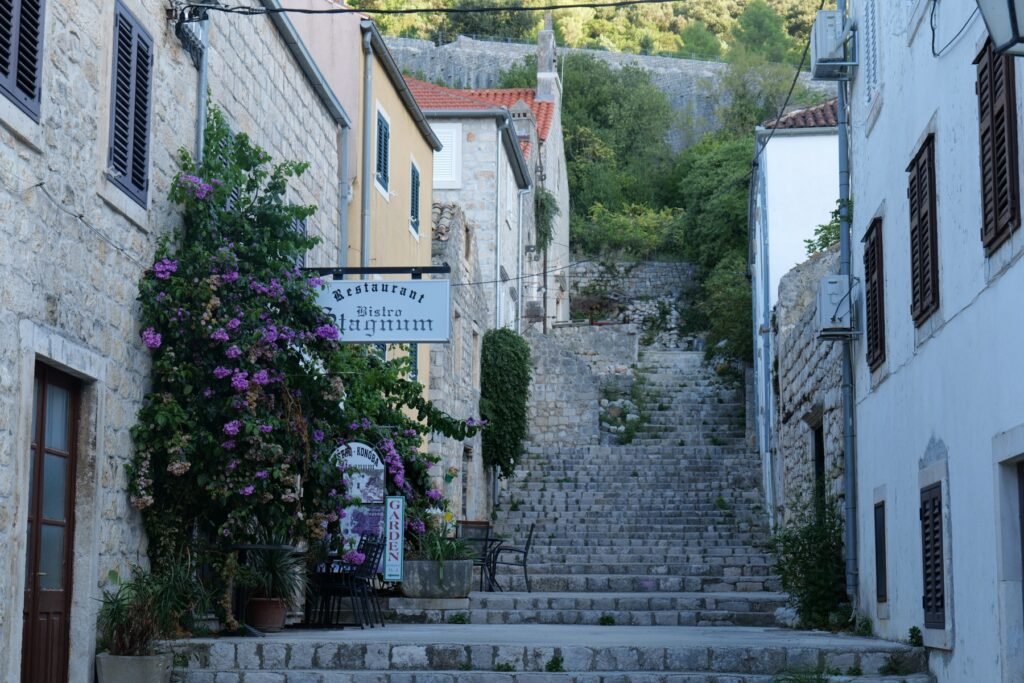 Ston's cobbled old town, leading up to the "Great Wall of Croatia"