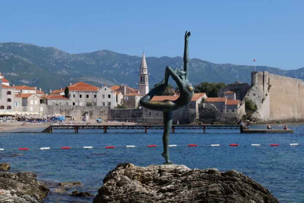 The famous Budva Ballerina in all her glory, surrounded by Budva's spectacular coastline