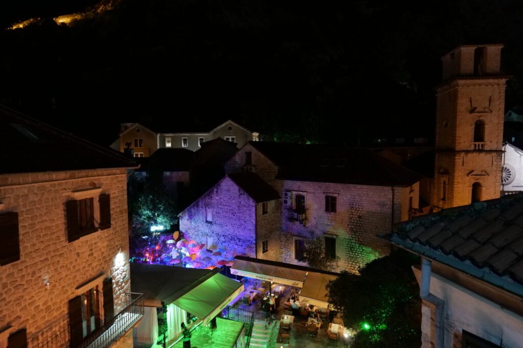 Nightlife in the old cathedral square of Kotor