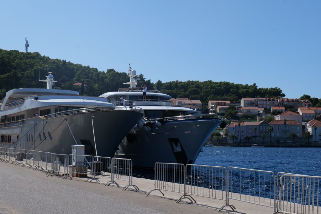 Huge yachts docked in Korcula old town port!