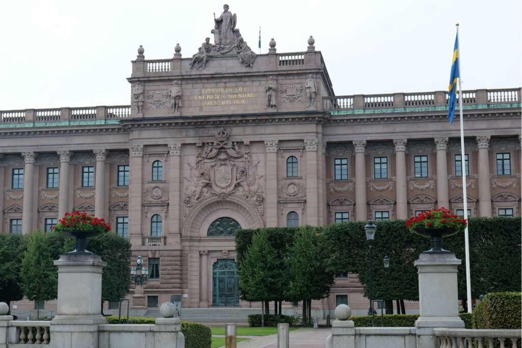 The grand Parliament House in Stockholm