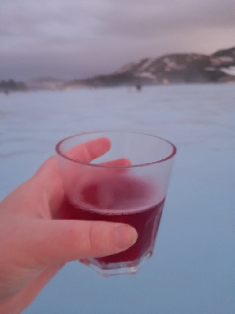 Drinking wine in the Blue Lagoon!