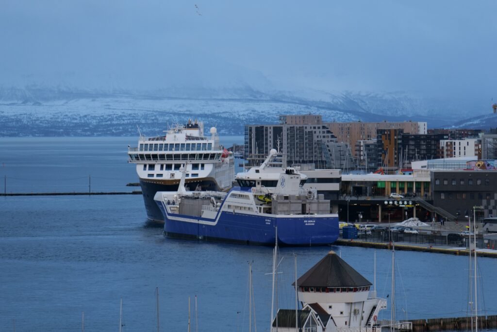 The view of my ship, Havila Polaris, from the bridge