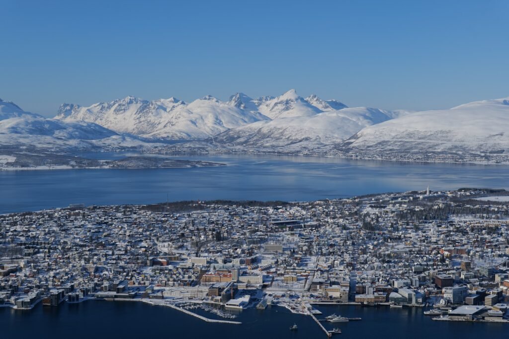 Looking out at the majestic snowy mountains surrounding Tromsø!
