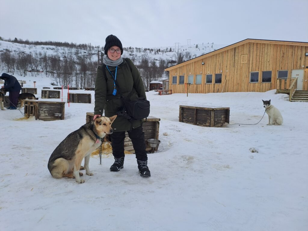 All bundled up for husky sledding in the Arctic!