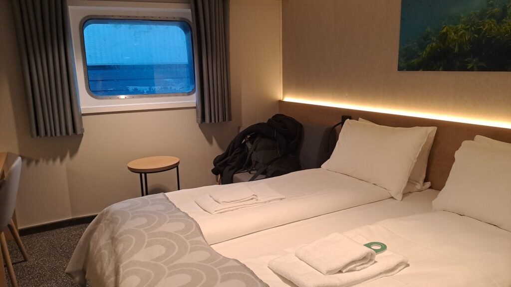 Watching the water from my beautiful seaview cabin during my round-trip voyage!