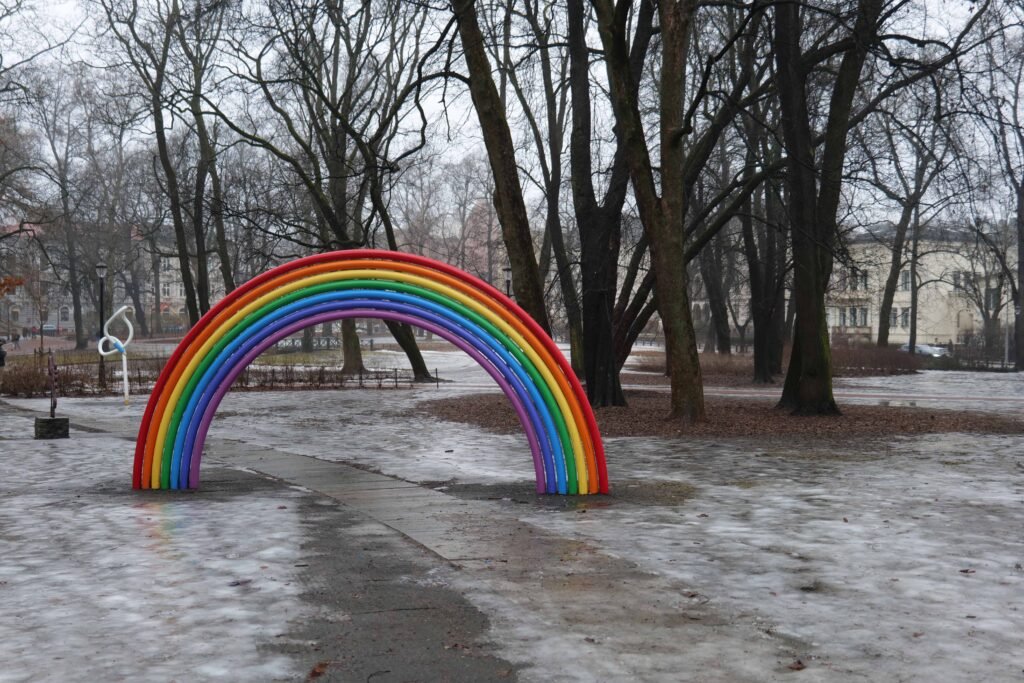 The colourful rainbow installation in the Princess Ingrid Alexandra Sculpture Park