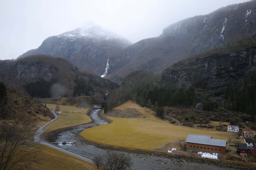 Riding the Flåm Railway on a rainy day in winter