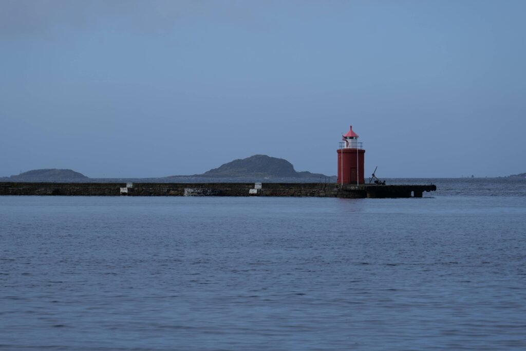 Molja Fyr (Ålesund Lighthouse) sits at the entrance to the harbour