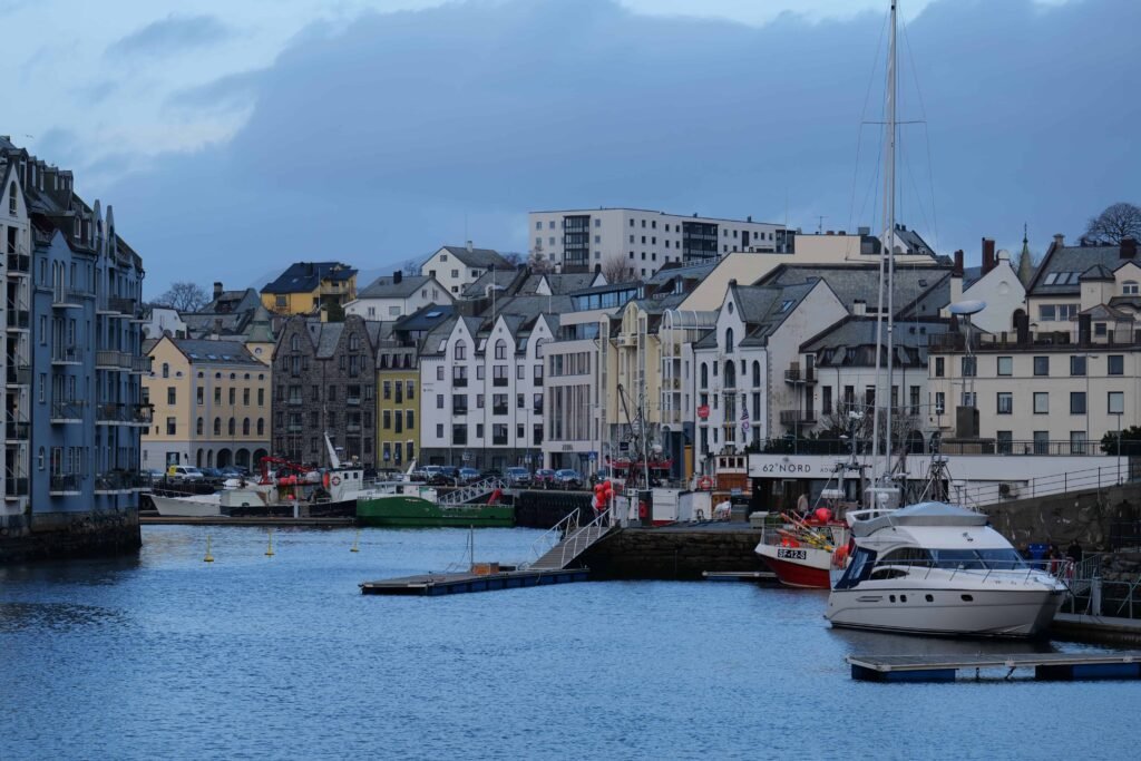 Beautiful Ålesund is the longest stop on the Northbound Norway Coastal Express in winter!