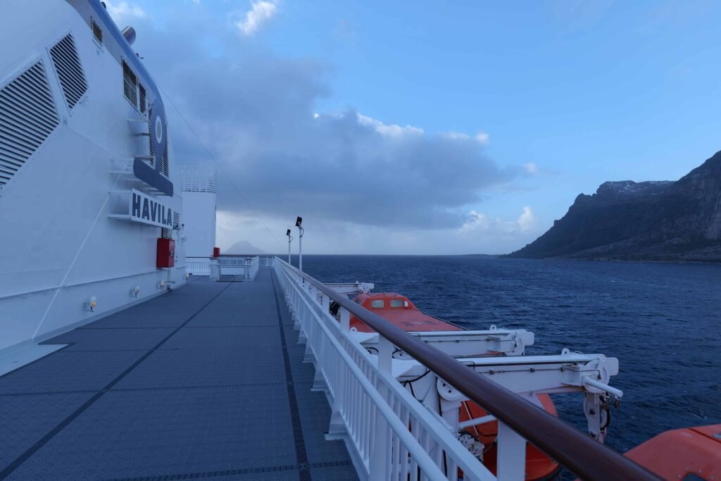 Walking the spacious outside deck on Havila Polaris