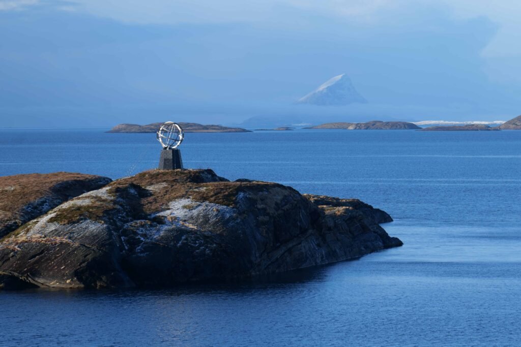 The famous globe on Vikingen Island, marking the Arctic Circle!
