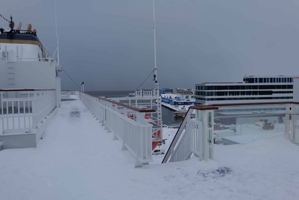 Snow on the deck of Havila Polaris in March!
