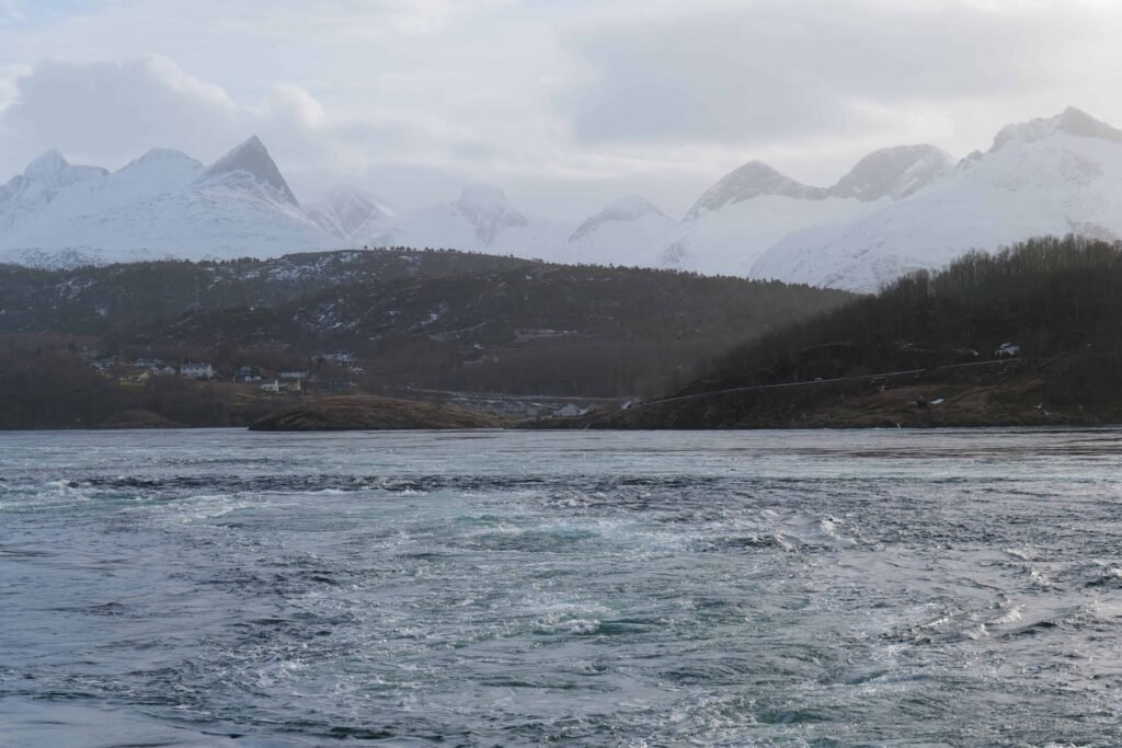 The choppy waters of Saltstraumen's tidal current, just starting to build