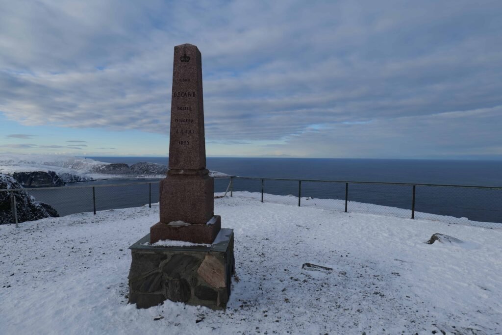 The granite column commemorating the visit of King Oscar II to North Cape