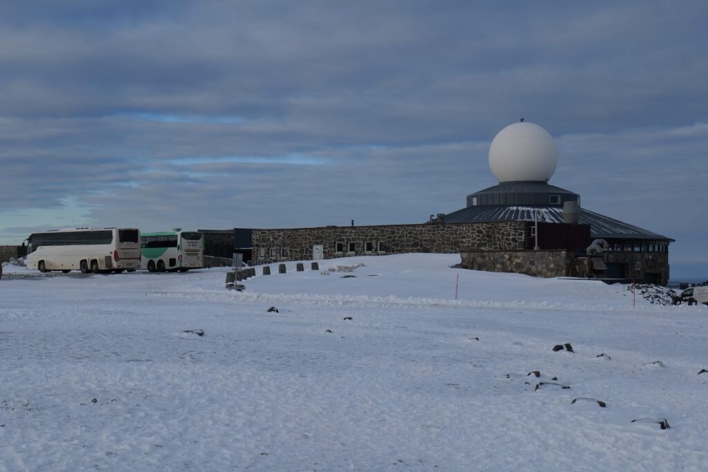 North Cape Hall surrounded by snow