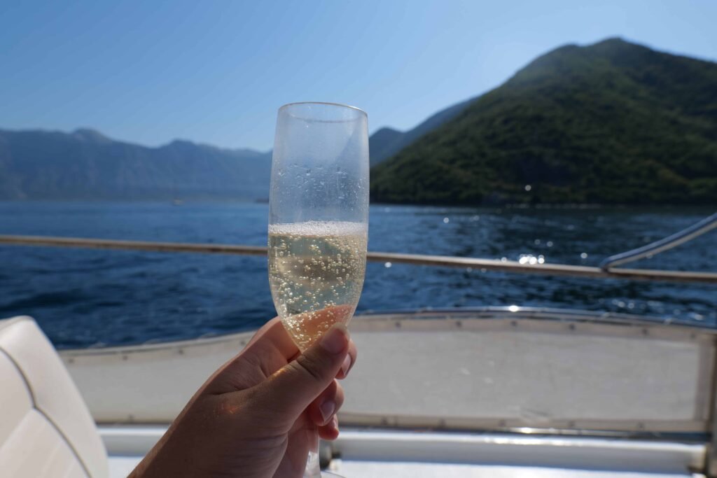 Enjoying my welcome champagne from one of the comfy chairs!