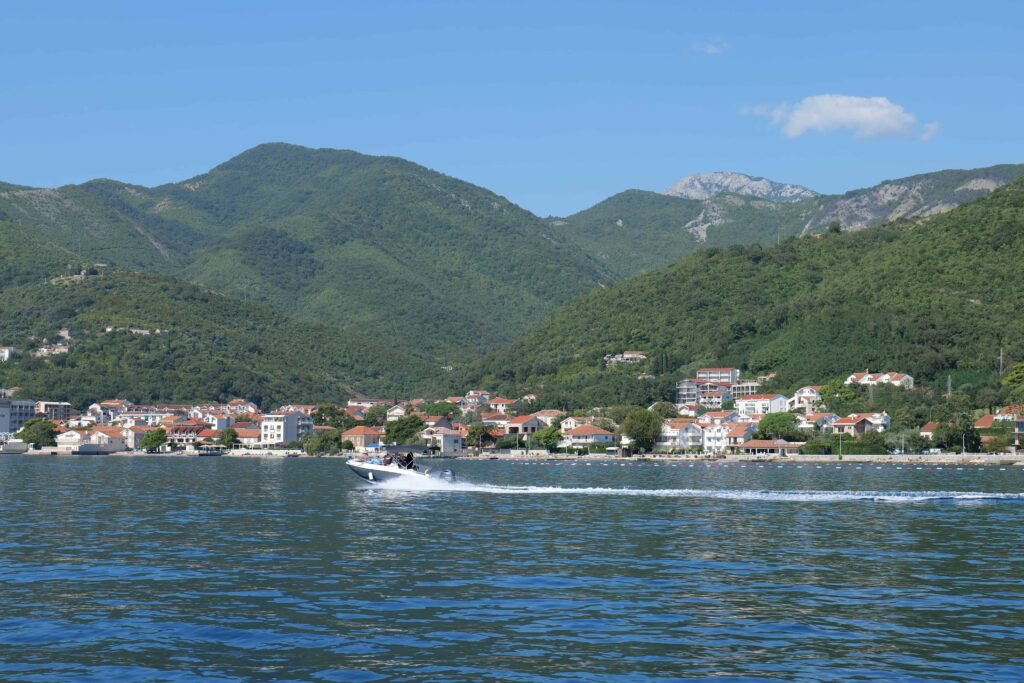 A speedboat in the Bay of Kotor