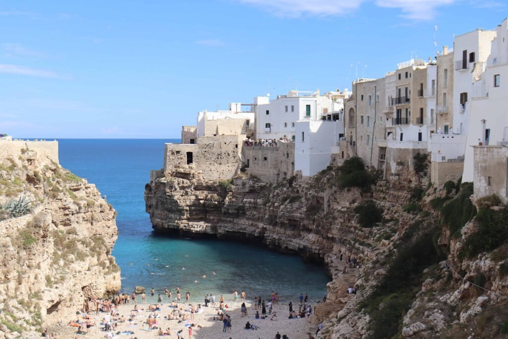 The stunning beach and town of Polignano a Mare in Puglia